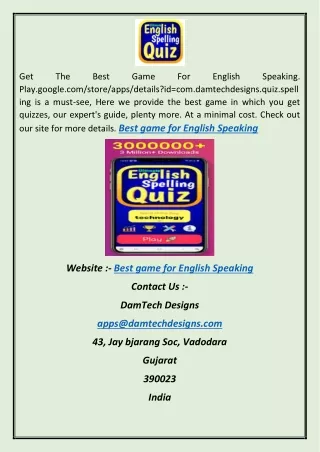 Get The Best Game For English Speaking