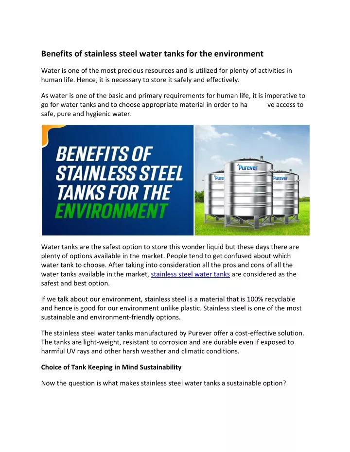 benefits of stainless steel water tanks