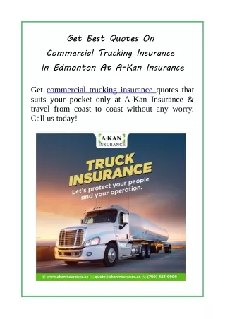 Get Best Quotes On Commercial Trucking Insurance In Edmonton At A-Kan Insurance