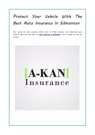 Protect Your Vehicle With The Best Auto Insurance In Edmonton At A-Kan