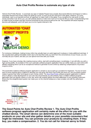 Auto Chat Profits Review to automate any kind of internet site