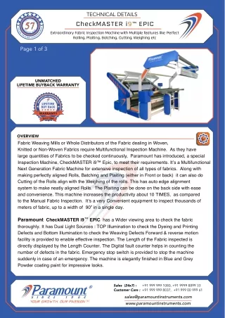 technical details checkmaster i9 epic