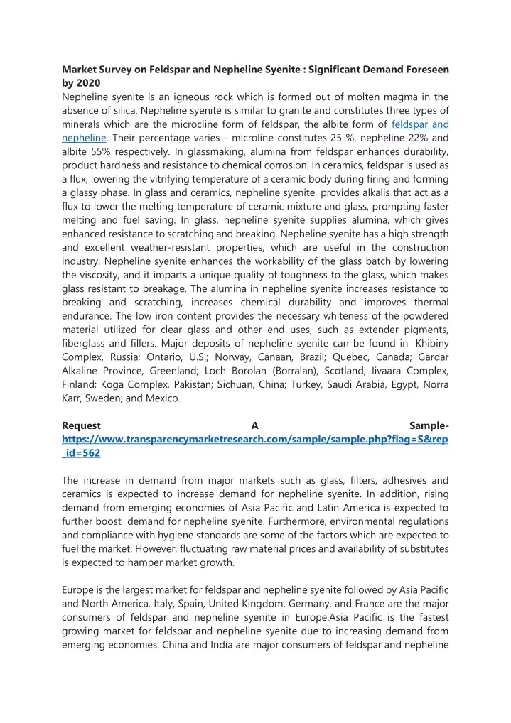 market survey on feldspar and nepheline syenite