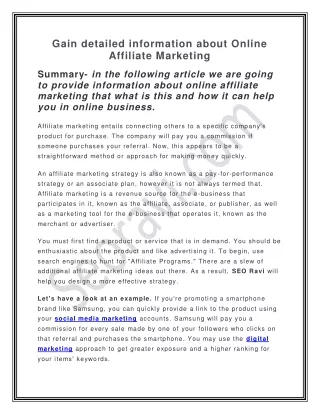 Gain detailed information about Online Affiliate Marketing