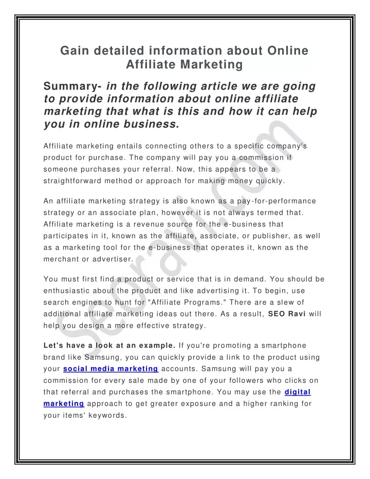 gain detailed information about online affiliate