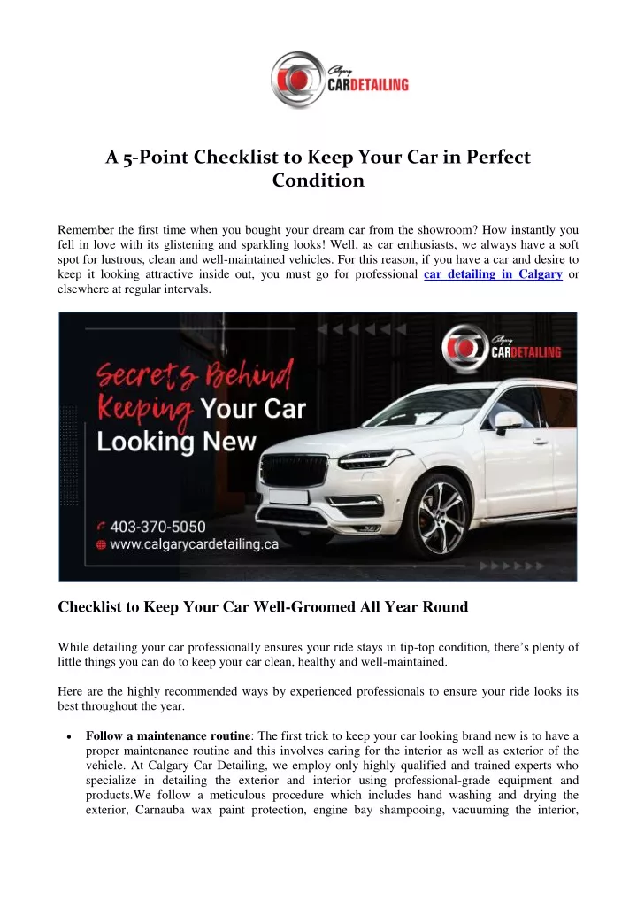 a 5 point checklist to keep your car in perfect