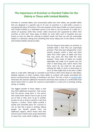 The Importance of Armchair or Overbed Tables for the Elderly or Those with Limited Mobility