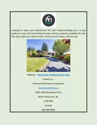 Deep Cove Townhouses For Sale | Deepcoveliving.com