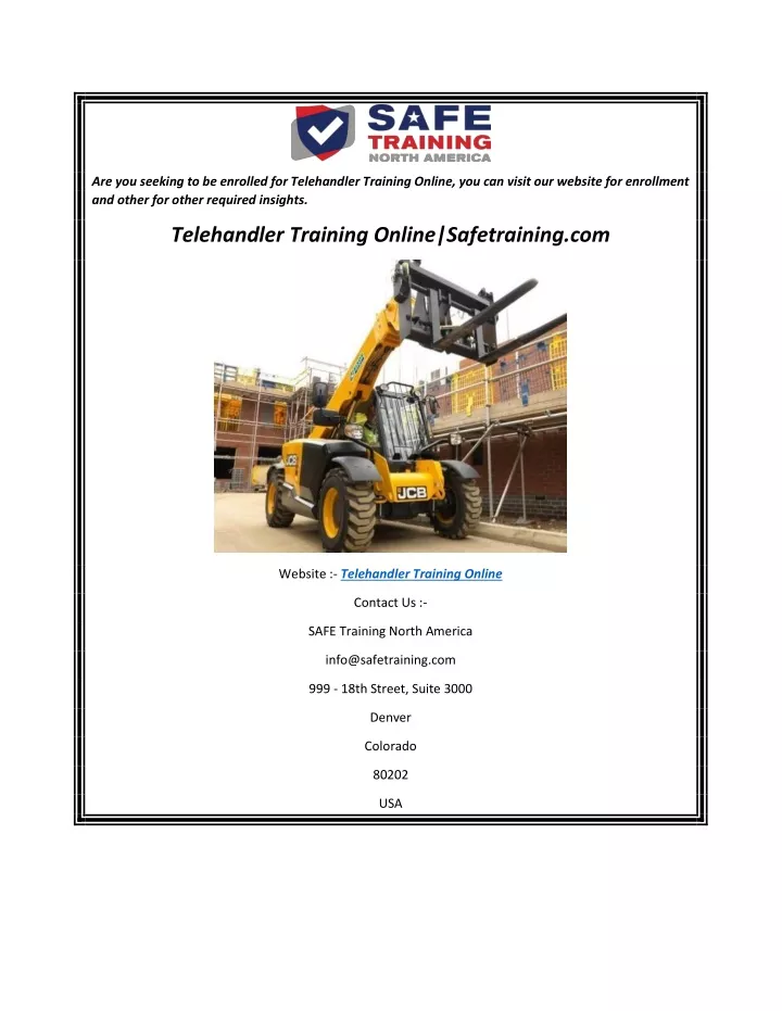 are you seeking to be enrolled for telehandler