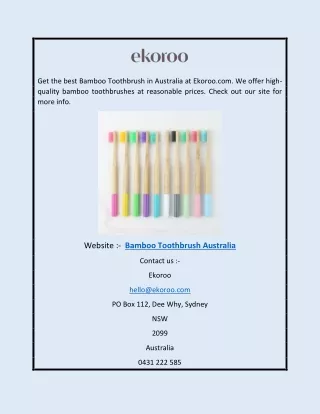 Bamboo Toothbrush Australia | Ekoroo.com