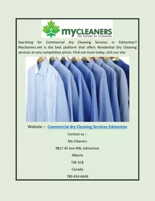Commercial dry Cleaning Services Edmonton | Mycleaners.net