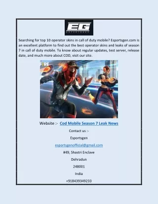 Cod Mobile Season 7 Leak News | Esportsgen.com