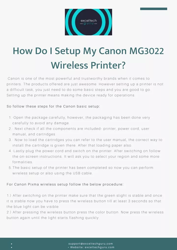 how do i setup my canon mg3022 wireless printer