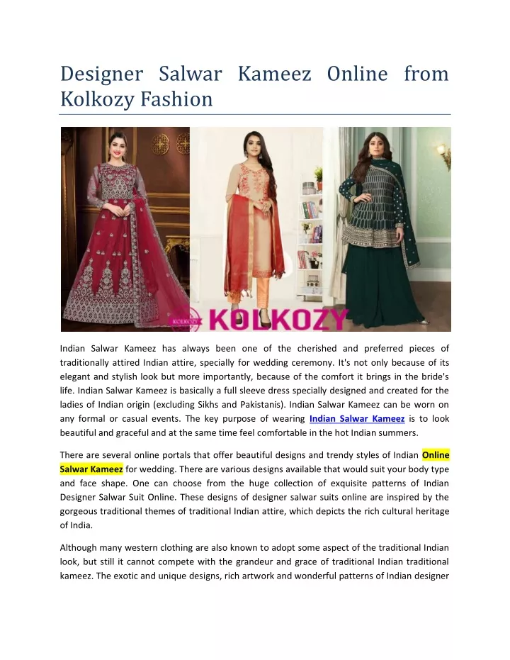 designer salwar kameez online from kolkozy fashion