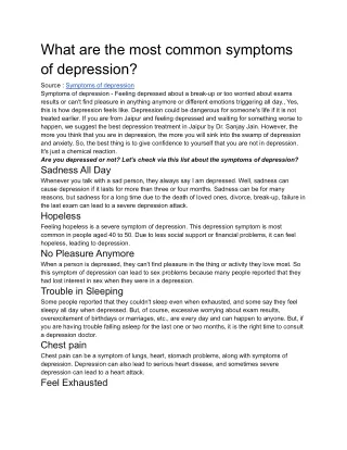 what are the most common symptoms of depression_