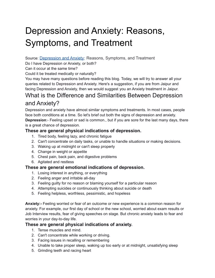 depression and anxiety reasons symptoms