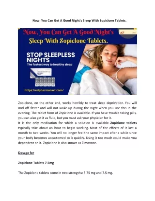 Now, You Can Get A Good Night's Sleep With Zopiclone Tablets.