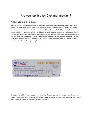 are you looking for clexane injection