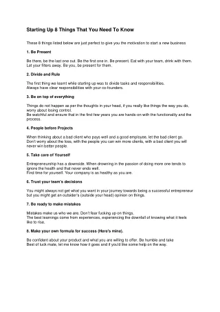 Starting Up 8 Things That You Need To Know