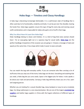 Hobo Bags — Timeless and Classy Handbags