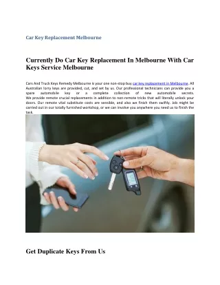 Car Keys Solution Melbourne