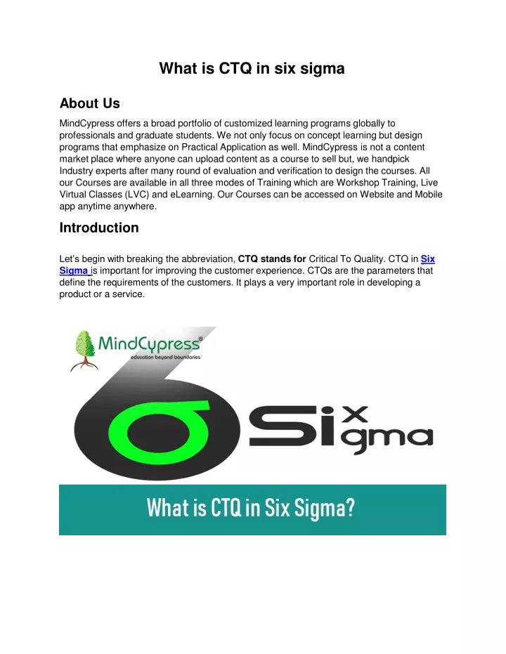 what is ctq in six sigma