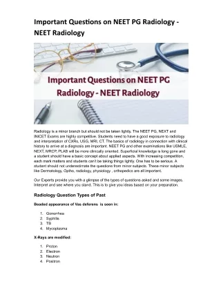 Important Questions on NEET PG Radiology - NEET Radiology
