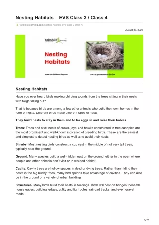 nesting habitats evs class 3 class 4