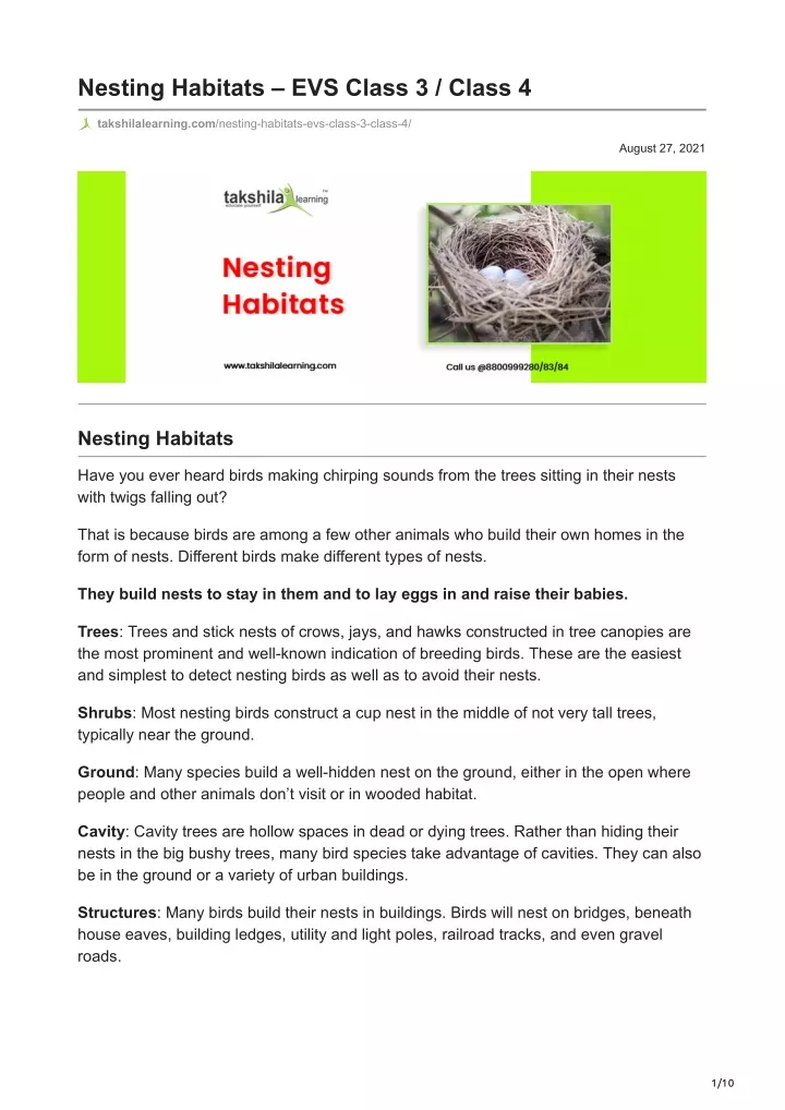 nesting habitats evs class 3 class 4