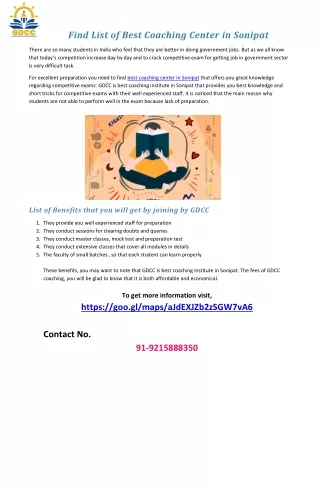 Find List of Best Coaching Center in Sonipat