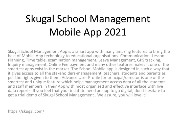 skugal school management mobile app 2021