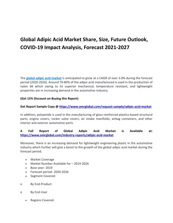 global adipic acid market share size future