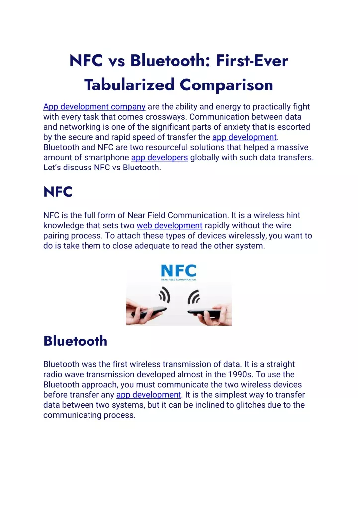 nfc vs bluetooth first ever tabularized comparison