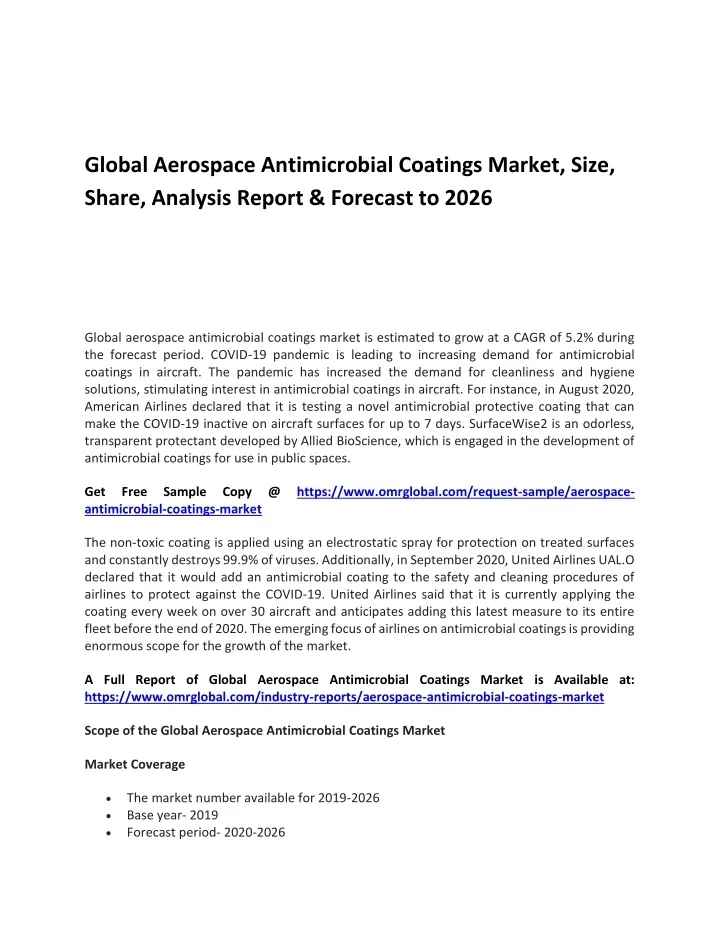 global aerospace antimicrobial coatings market