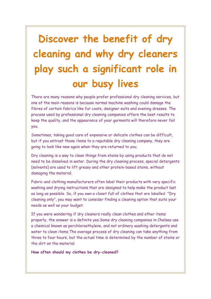 discover the benefit of dry cleaning