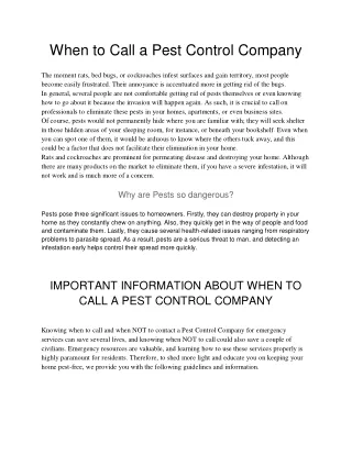 When to Call a Pest Control Company