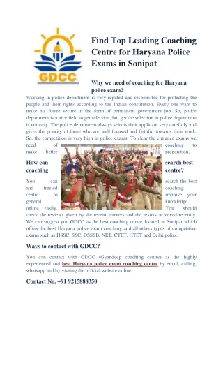 Find Top Leading Coaching Centre for Haryana Police Exams in Sonipat