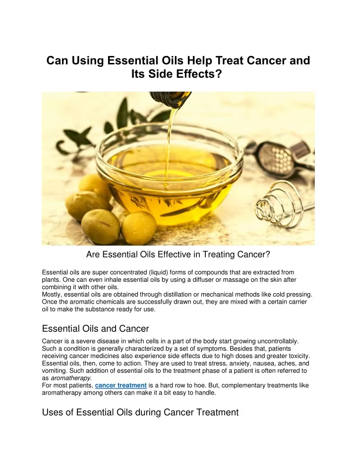 can using essential oils help treat cancer