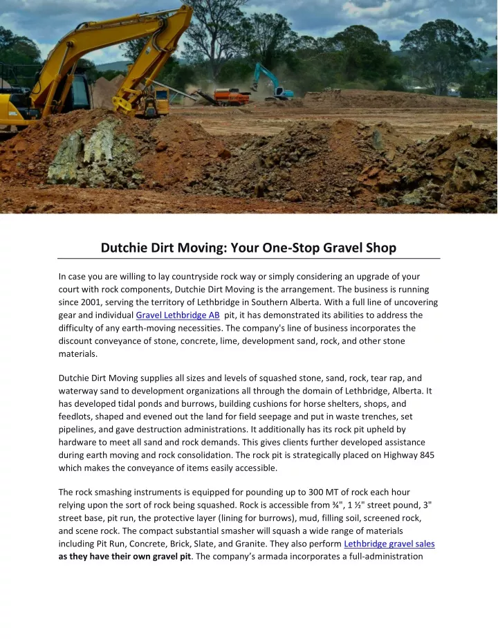 dutchie dirt moving your one stop gravel shop