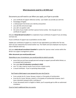what documents need for a uk nhs visa