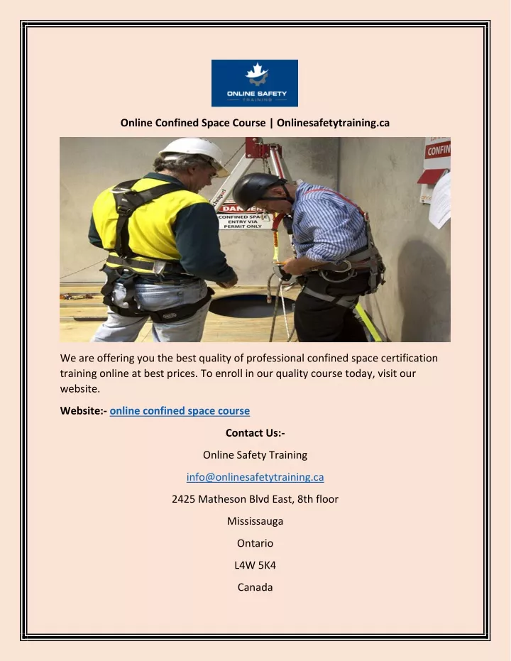 online confined space course onlinesafetytraining