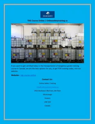 tdg course online onlinesafetytraining ca