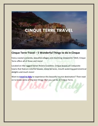 Cinque Terre Travel – 5 Exciting Things to do on a Cinque Trip