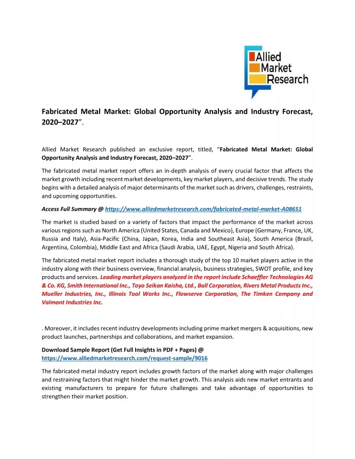 fabricated metal market global opportunity