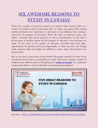 SIX AWESOME REASONS TO STUDY IN CANADA