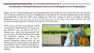 Few Benefits of Having Professional Commercial Cleaning Services in Southampton