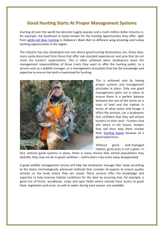 good hunting starts at proper management systems
