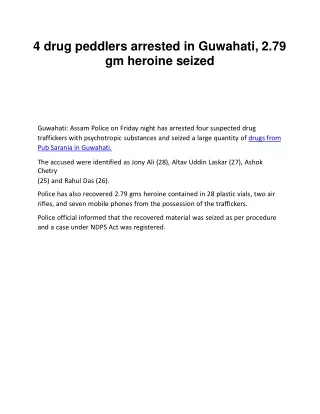 4 drug peddlers arrested in Guwahati, 2.79 gm heroine seized