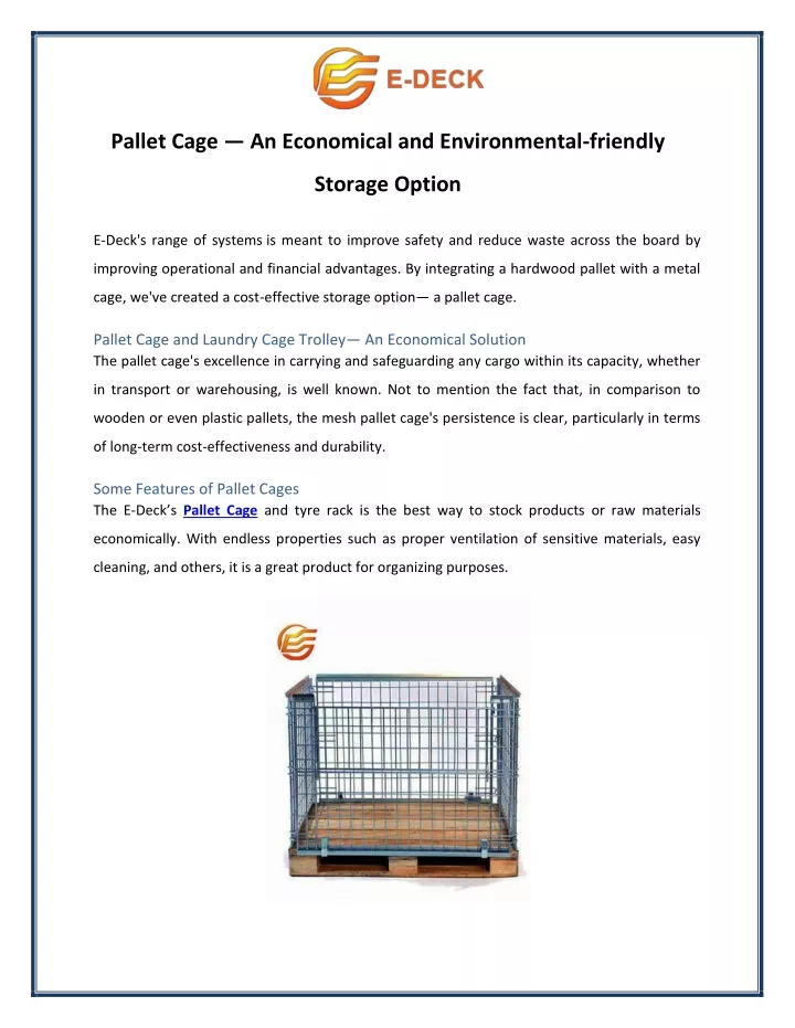 pallet cage an economical and environmental