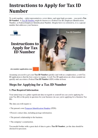 Instructions to Apply for Tax ID Number